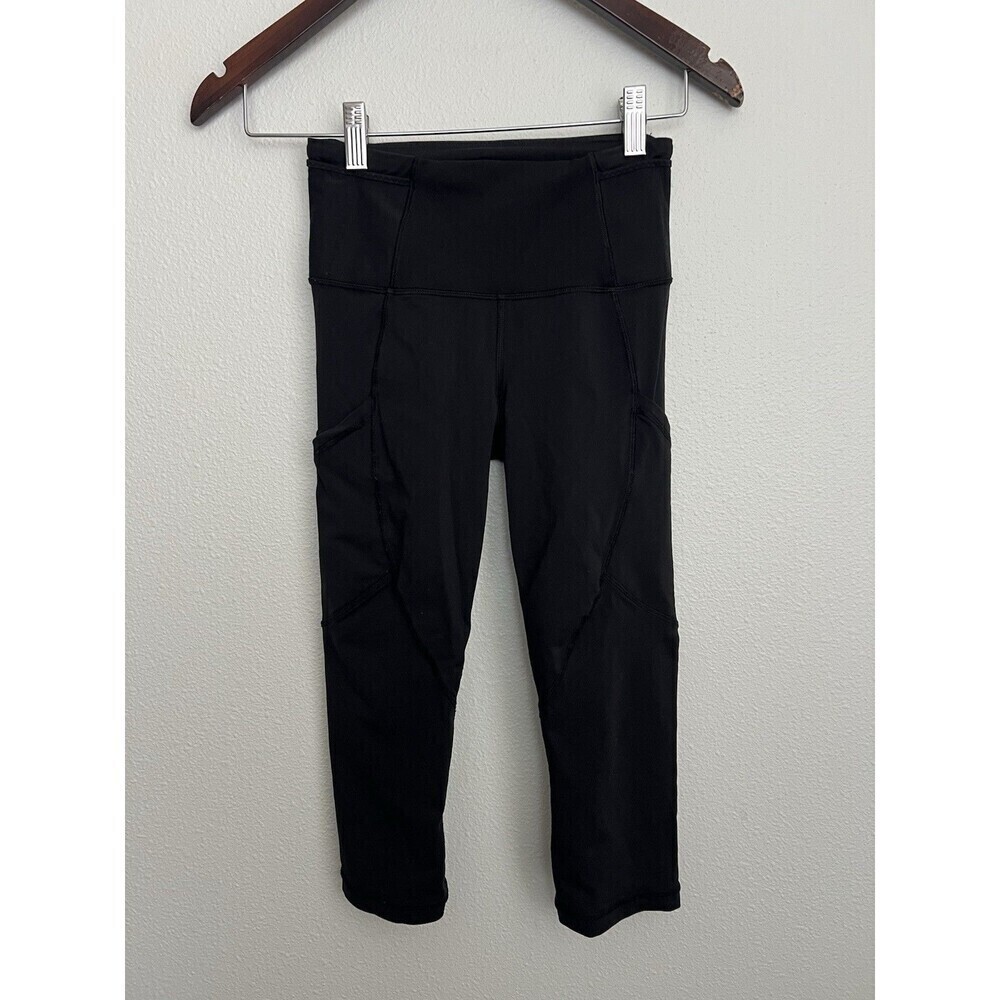 Lululemon Black Wunder Under Stash II Crop Leggings Women’s Size 2 Athleisure